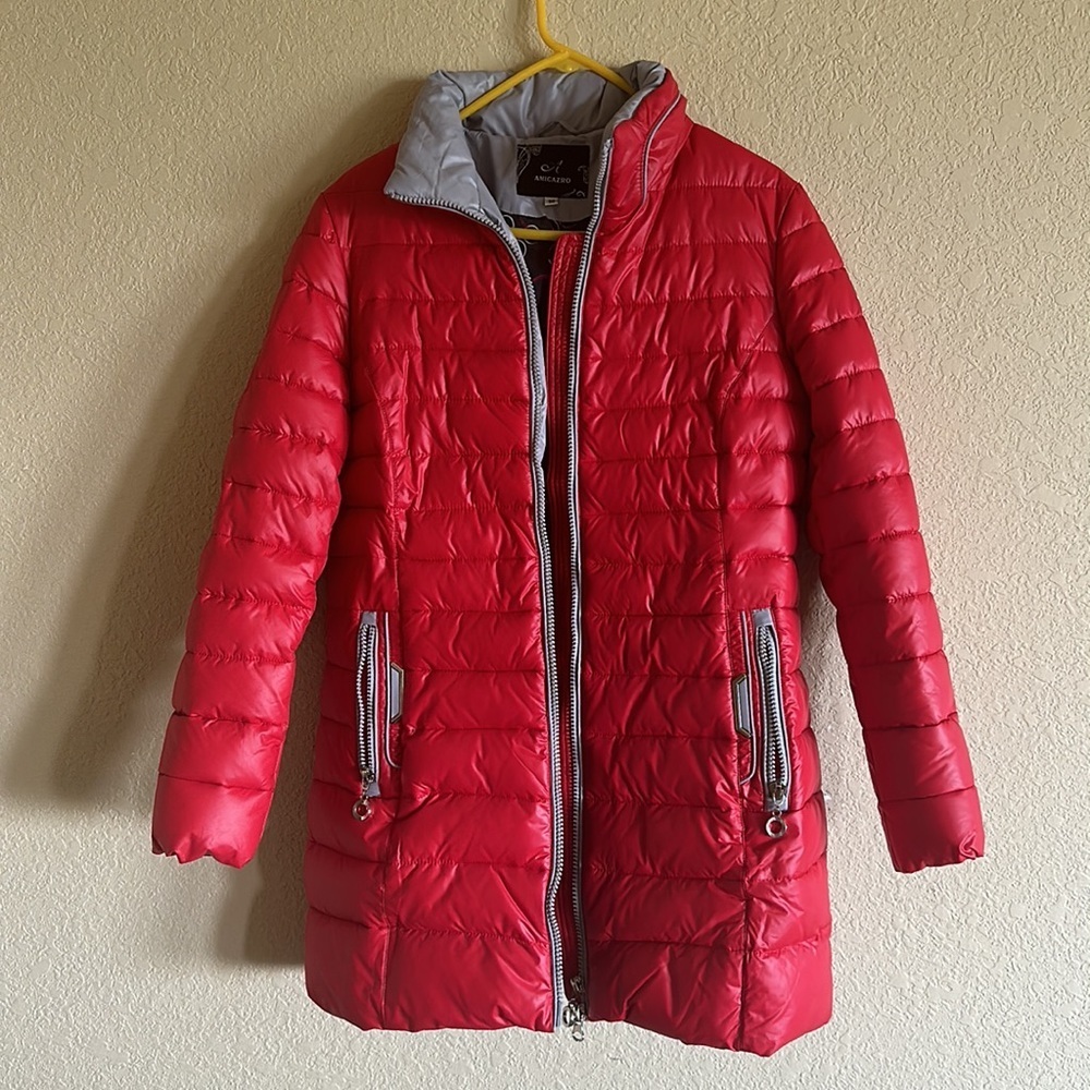 Red and Gray European Puffer Coat Size XL